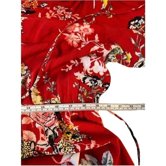 Cato plus size, red floral faux wrap, Hi-Low dress - Picture 9 of 11